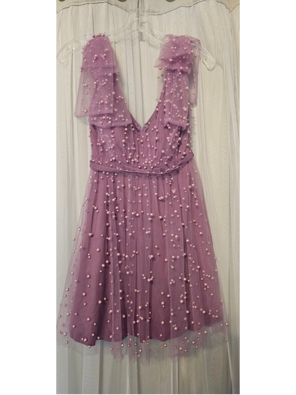 Seni & Cade Women's Purple Pearl Embellished Tulle Mini Dress Size 6